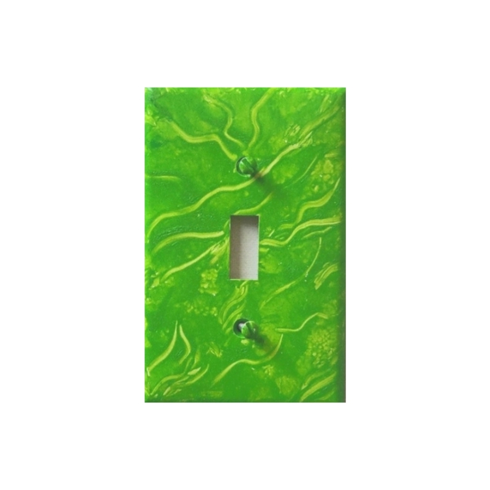 Hand Crafted Green Abstract Design Single Toggle Light Switch Plate